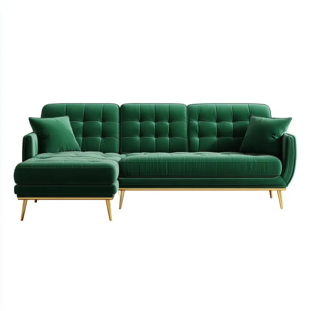 Canapé d’angle gauche 3 places vert émeraude 245 x 155 x 85 cm en velours de polyester capitonné