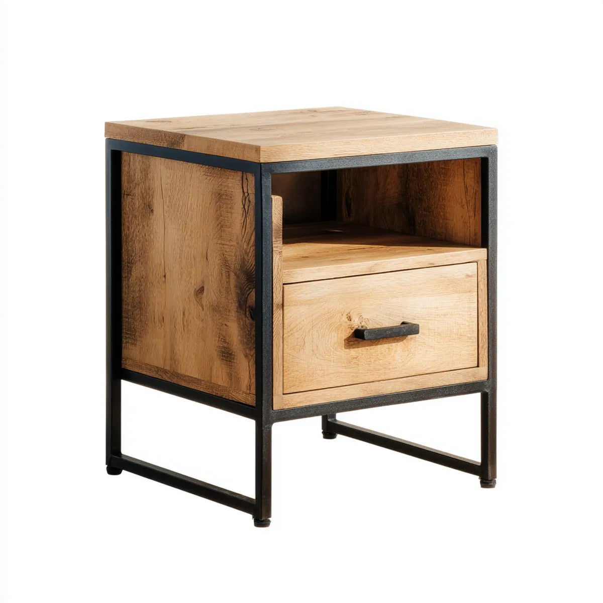 Table de chevet industrielle en chêne massif naturel avec tiroir 45 x 40 x 55 cm