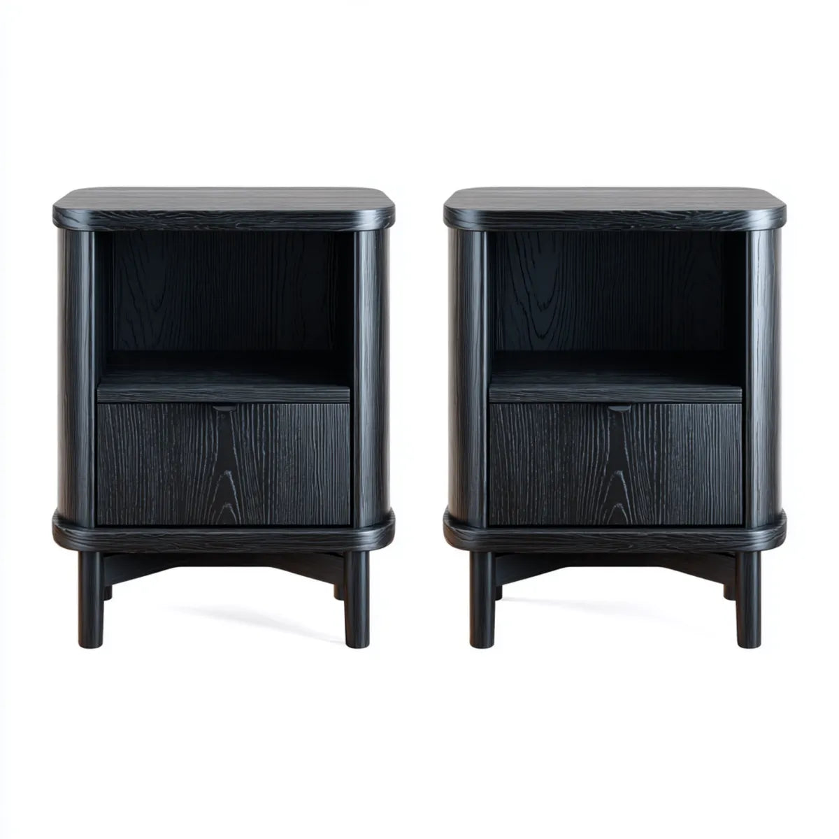 Lot de 2 tables de chevet noires en chêne massif 45 x 40 x 60 cm rectangulaires à angles arrondis
