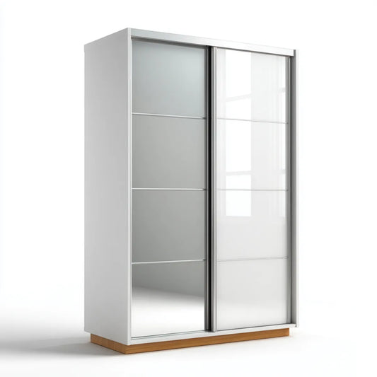 Armoire de chambre à portes coulissantes blanc et gris miroir 120 x 60 x 200 cm panneaux de particules mélaminés rectangulaire