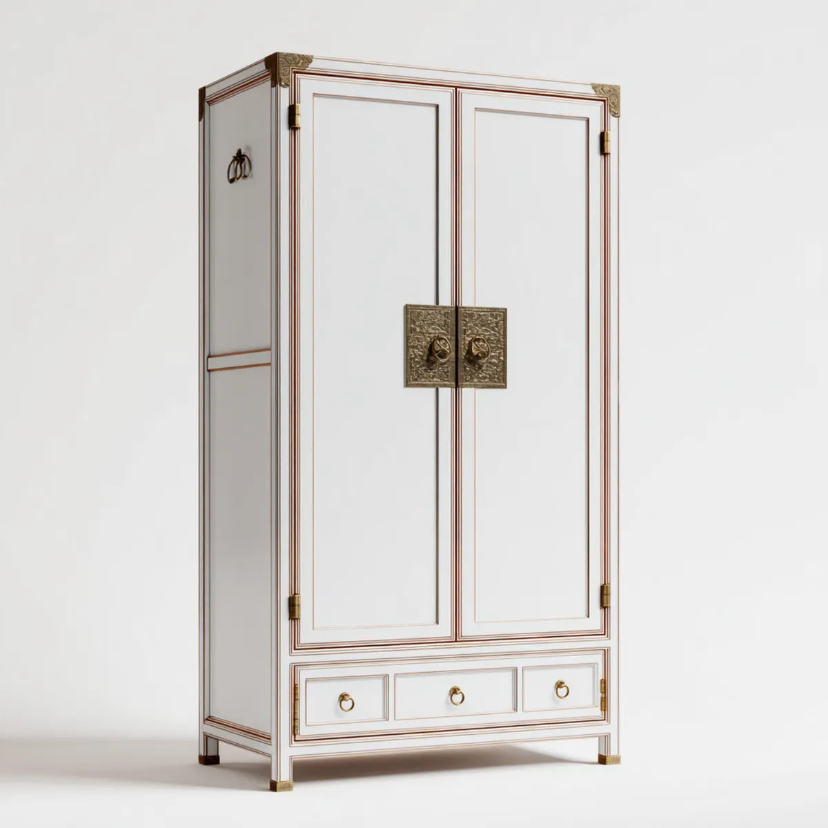 Armoire de chambre 2 portes 3 tiroirs blanc et or 120 x 60 x 200 cm en panneaux MDF rectangulaire