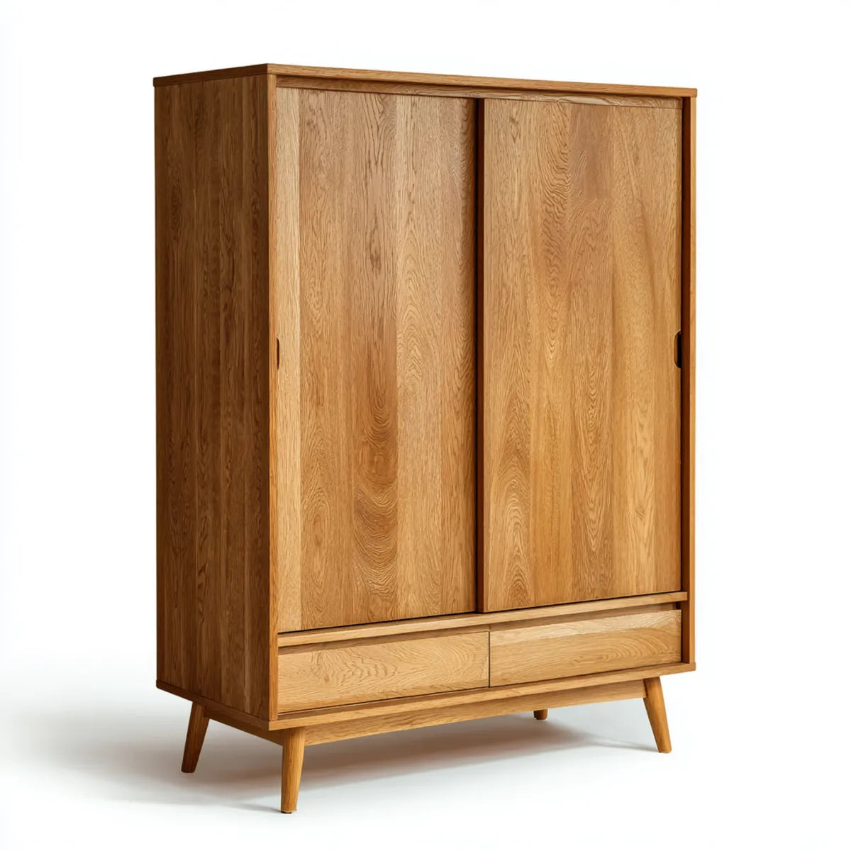 Armoire de chambre 2 portes coulissantes 2 tiroirs chêne naturel 120 x 60 x 190 cm en chêne massif rectangulaire