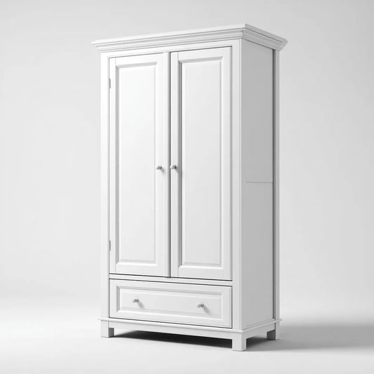 Armoire de chambre 2 portes avec tiroir blanche 100 x 55 x 200 cm en MDF rectangulaire