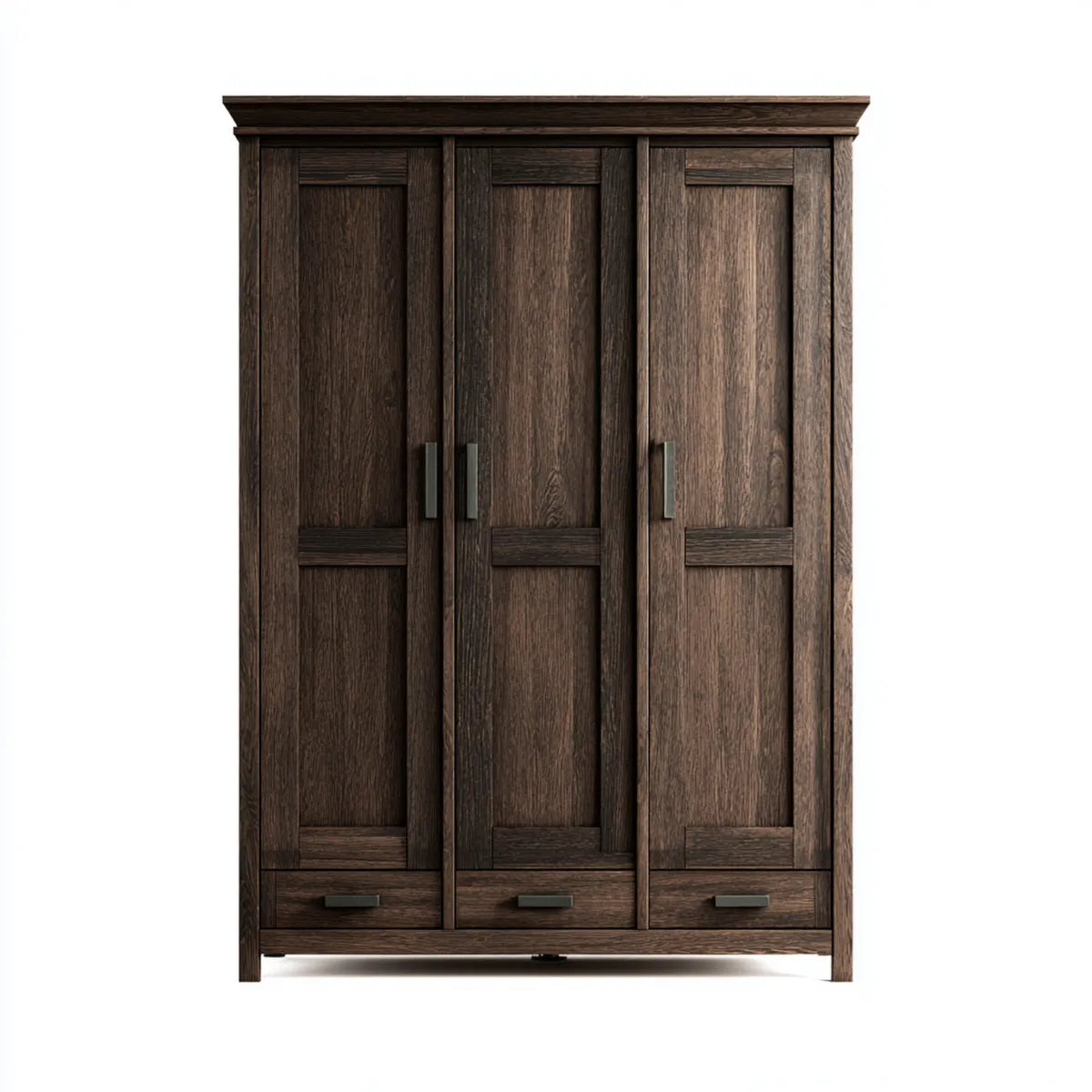 Armoire de chambre 3 portes 3 tiroirs brun foncé 150 x 60 x 200 cm MDF plaqué chêne rectangulaire