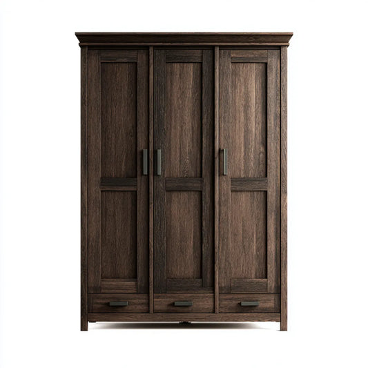 Armoire de chambre 3 portes 3 tiroirs brun foncé 150 x 60 x 200 cm MDF plaqué chêne rectangulaire