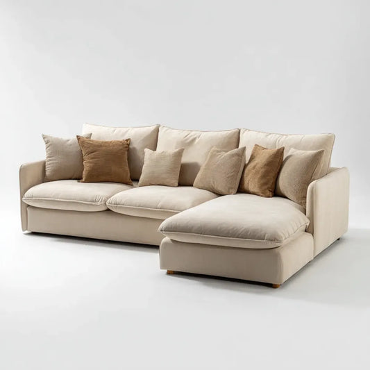 Canapé d'angle 4 places beige en polyester forme L 280 x 170 x 85 cm