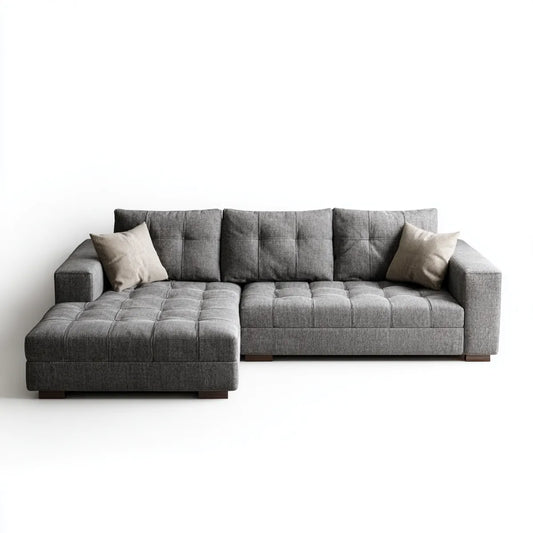 Canapé d'angle gauche 4 places gris en polyester et pin massif 280 x 160 x 85 cm