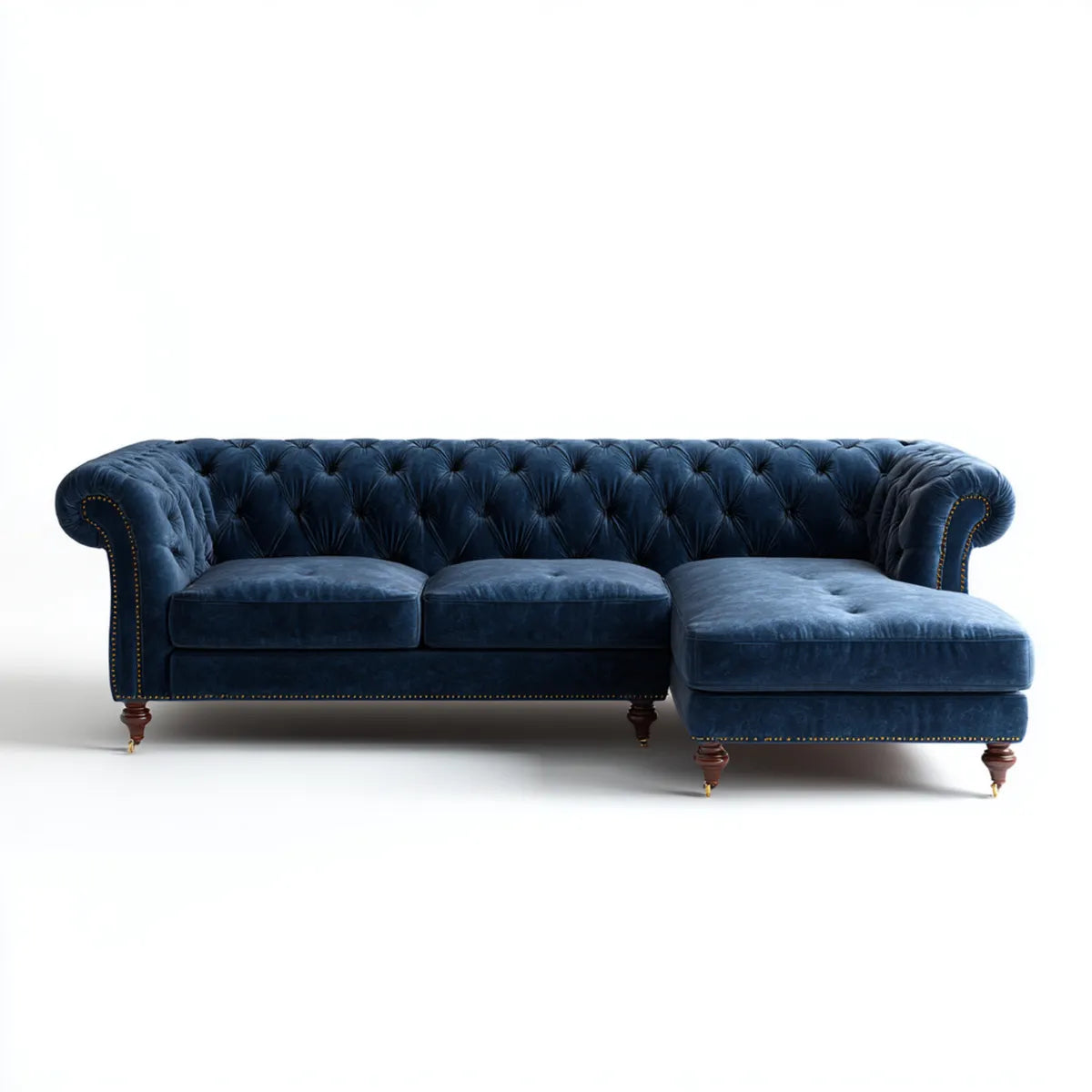 Canapé d'angle 3 places bleu nuit 260 x 165 x 78 cm velours de polyester forme L