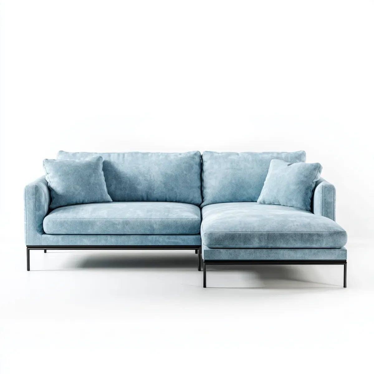Canapé d’angle 3 places bleu gris en velours polyester avec méridienne droite 230 x 160 x 85 cm