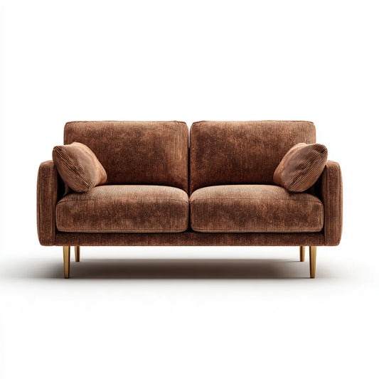Canapé droit 2 places marron en velours côtelé polyester 180 x 85 x 82 cm