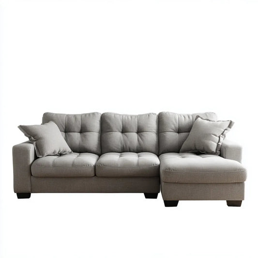 Canapé d’angle 3 places gris en polyester avec méridienne droite 250 x 160 x 90 cm