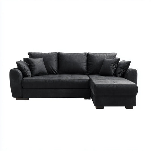 Canapé d'angle réversible 4 places noir 260 x 160 x 85 cm en similicuir PU avec méridienne droite