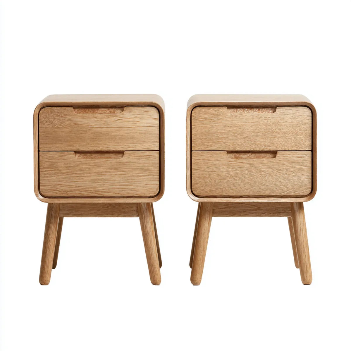 Lot de 2 tables de chevet à 2 tiroirs en chêne naturel 40 x 35 x 60 cm rectangulaires
