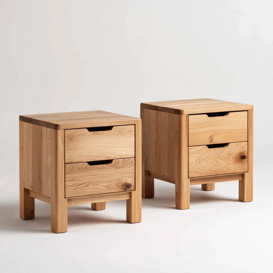 Lot de 2 tables de chevet à 2 tiroirs chêne naturel en chêne massif rectangulaires 45 x 35 x 60 cm