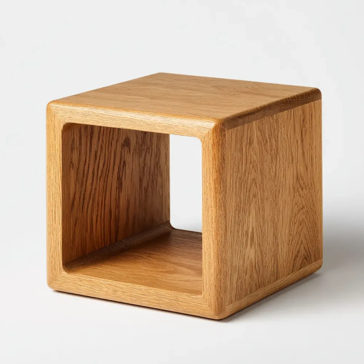 Table d'appoint cubique en chêne massif naturel 45 x 45 x 45 cm avec niche ouverte