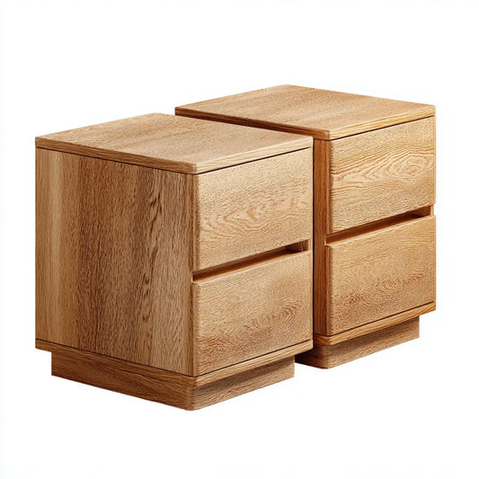 Lot de 2 tables de chevet à 2 tiroirs chêne naturel 40 x 35 x 50 cm bois massif rectangulaire